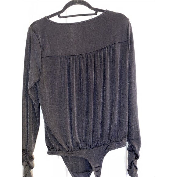 Free People Bodysuit Black Intimately Long Sleeve Keyhole Neck Medium Cut Out - Picture 12 of 12
